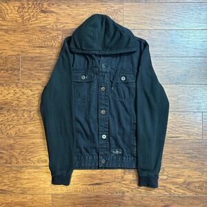 Marc Ecko Y2K Cut & Sew Black Hybrid Denim Hoodie Jacket Size L
